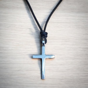 Classic Cross Necklace - Sterling Silver on Leather Cord by Forged By Fire — view 8 of 12