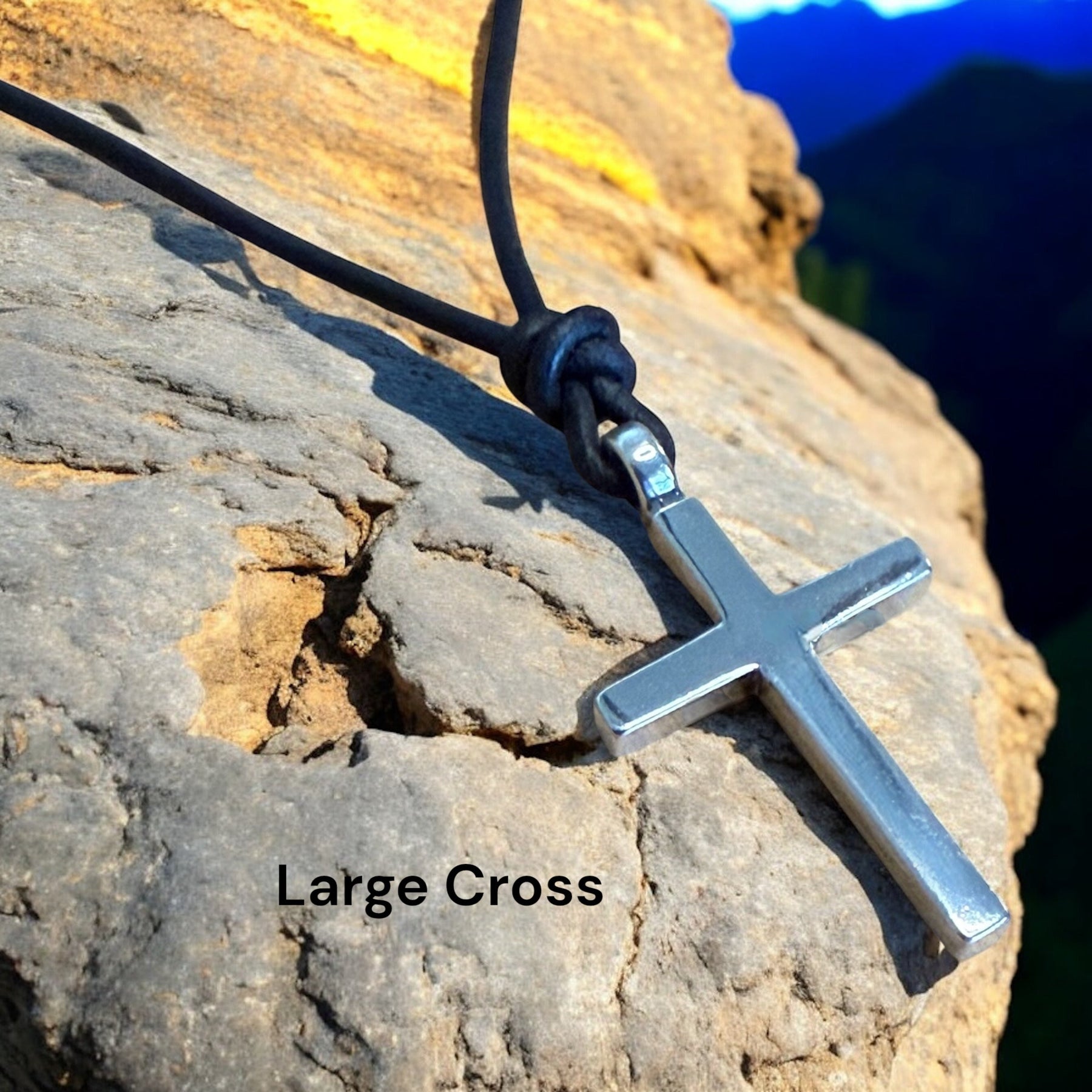 Classic Cross Necklace - Sterling Silver on Leather Cord by Forged By Fire — view 9 of 12