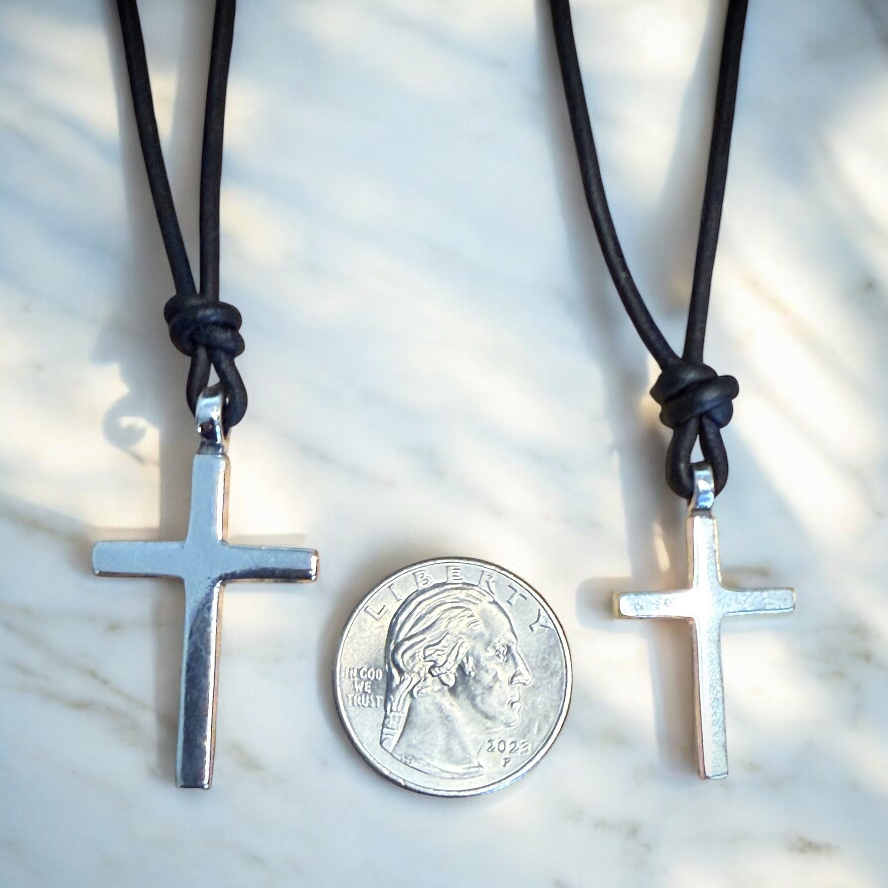 Classic Cross Necklace - Sterling Silver on Leather Cord by Forged By Fire — view 12 of 12