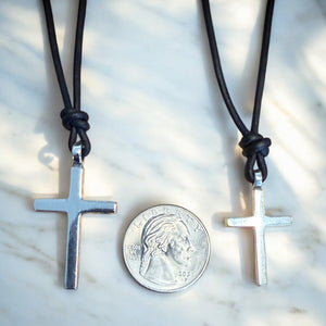 Classic Cross Necklace - Sterling Silver on Leather Cord by Forged By Fire — view 12 of 12