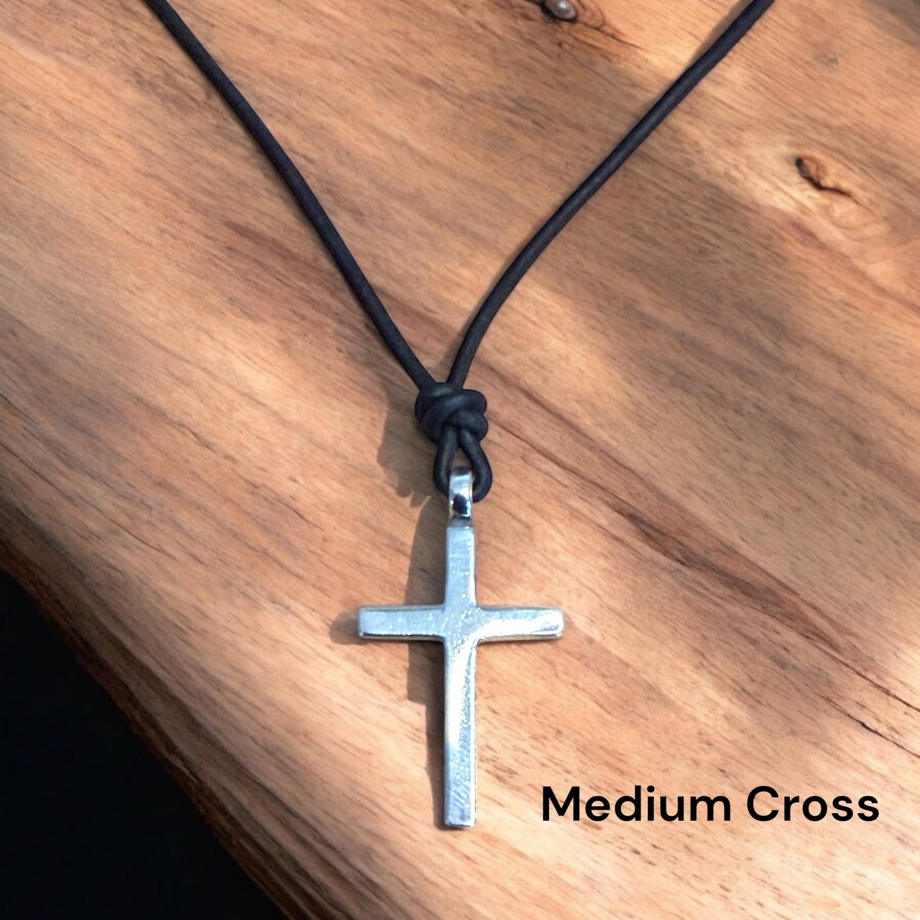 Classic Cross Necklace - Sterling Silver on Leather Cord by Forged By Fire — view 5 of 12