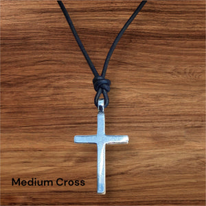 Classic Cross Necklace - Sterling Silver on Leather Cord by Forged By Fire — view 10 of 12