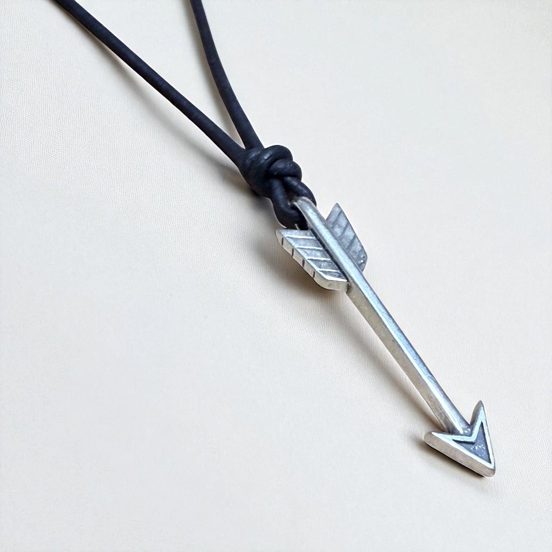STRENGTH Arrow of Courage Necklace - Solid Sterling Silver on Leather Cord by Forged By Fire — view 6 of 7