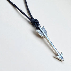 STRENGTH Arrow of Courage Necklace - Solid Sterling Silver on Leather Cord by Forged By Fire — view 6 of 7