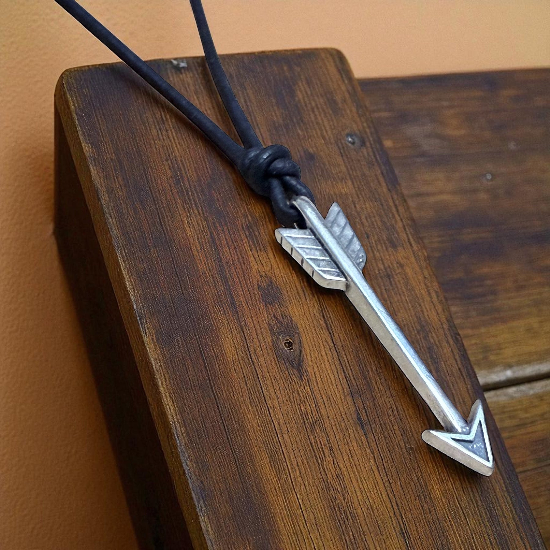 STRENGTH Arrow of Courage Necklace - Solid Sterling Silver on Leather Cord by Forged By Fire — view 5 of 7