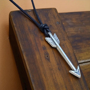 STRENGTH Arrow of Courage Necklace - Solid Sterling Silver on Leather Cord by Forged By Fire — view 5 of 7
