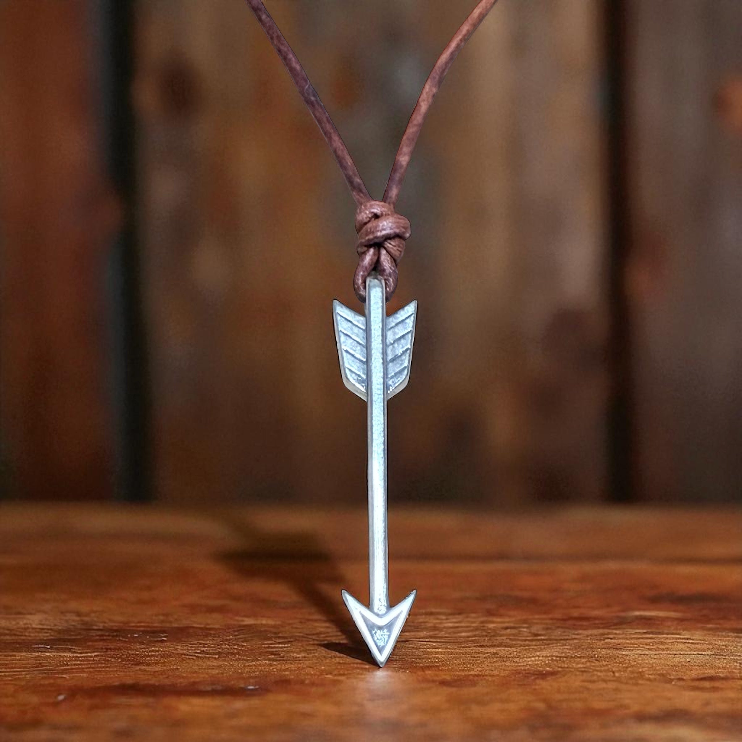 STRENGTH Arrow of Courage Necklace - Solid Sterling Silver on Leather Cord by Forged By Fire — view 1 of 7