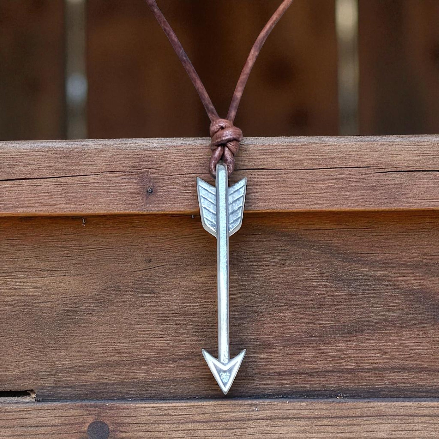 STRENGTH Arrow of Courage Necklace - Solid Sterling Silver on Leather Cord by Forged By Fire — view 4 of 7