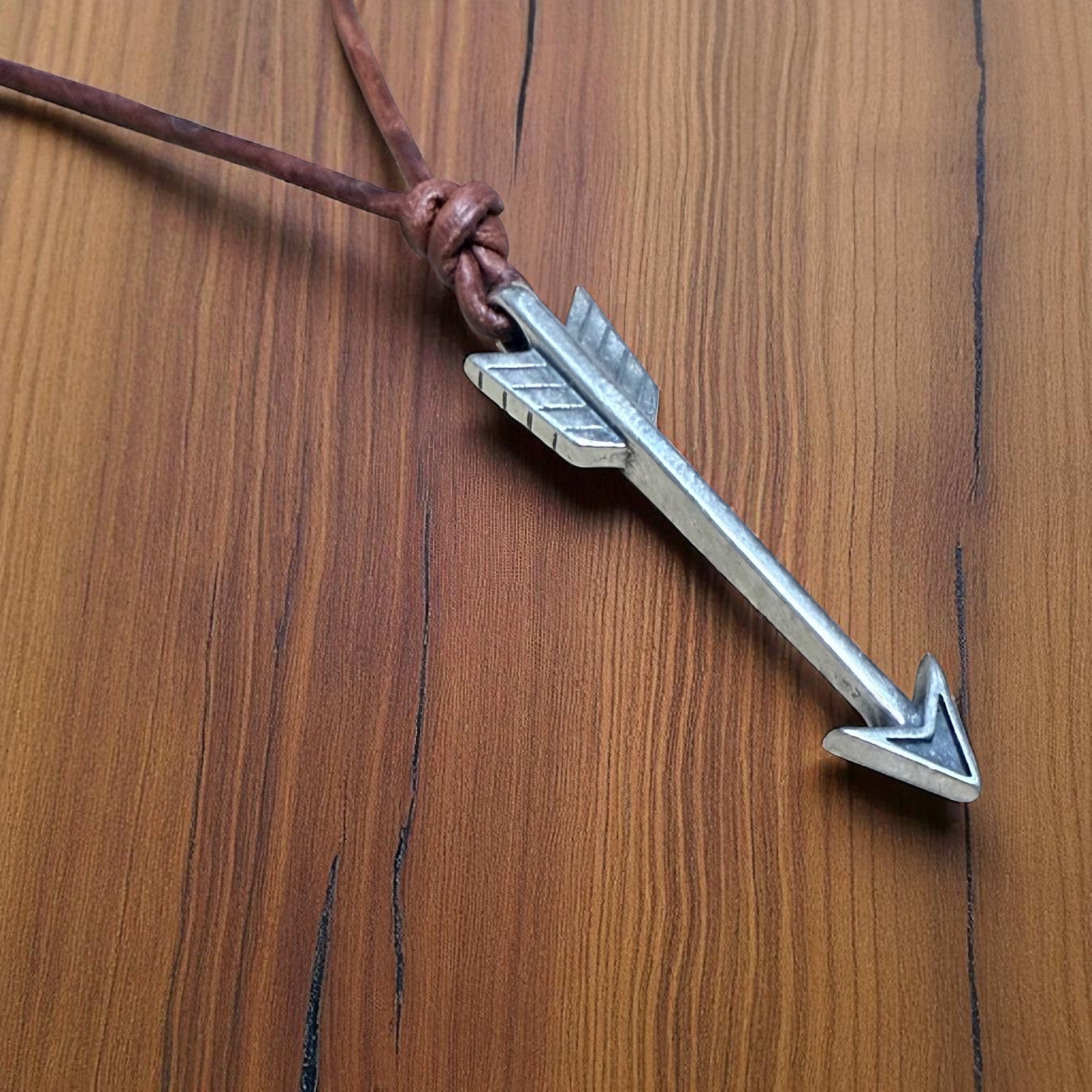 STRENGTH Arrow of Courage Necklace - Solid Sterling Silver on Leather Cord by Forged By Fire — view 3 of 7