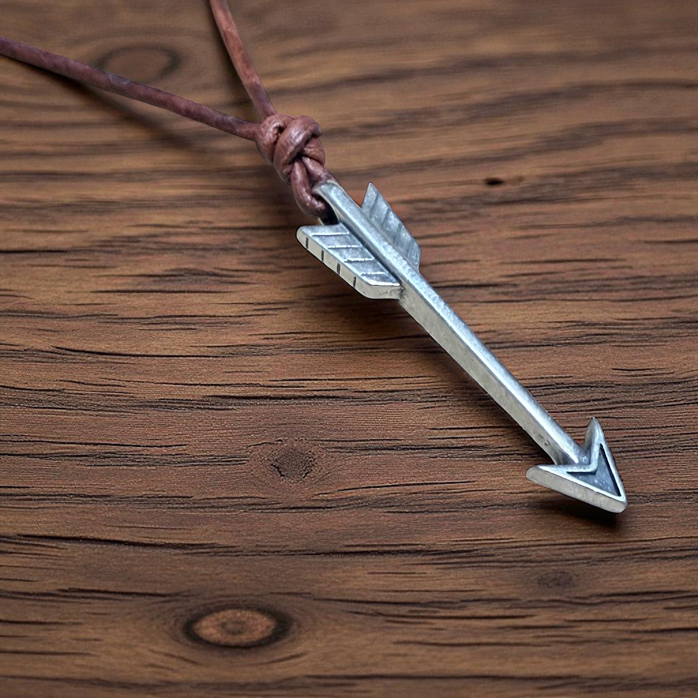 STRENGTH Arrow of Courage Necklace - Solid Sterling Silver on Leather Cord by Forged By Fire — view 2 of 7