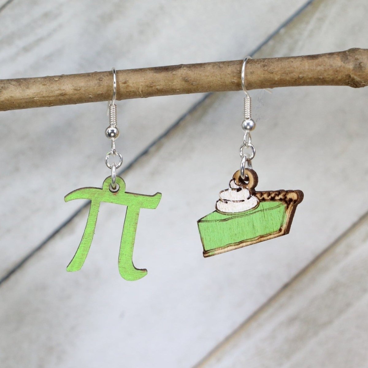 Pi and Pie Wooden Earrings | Math Pun Nerd Food Jewelry