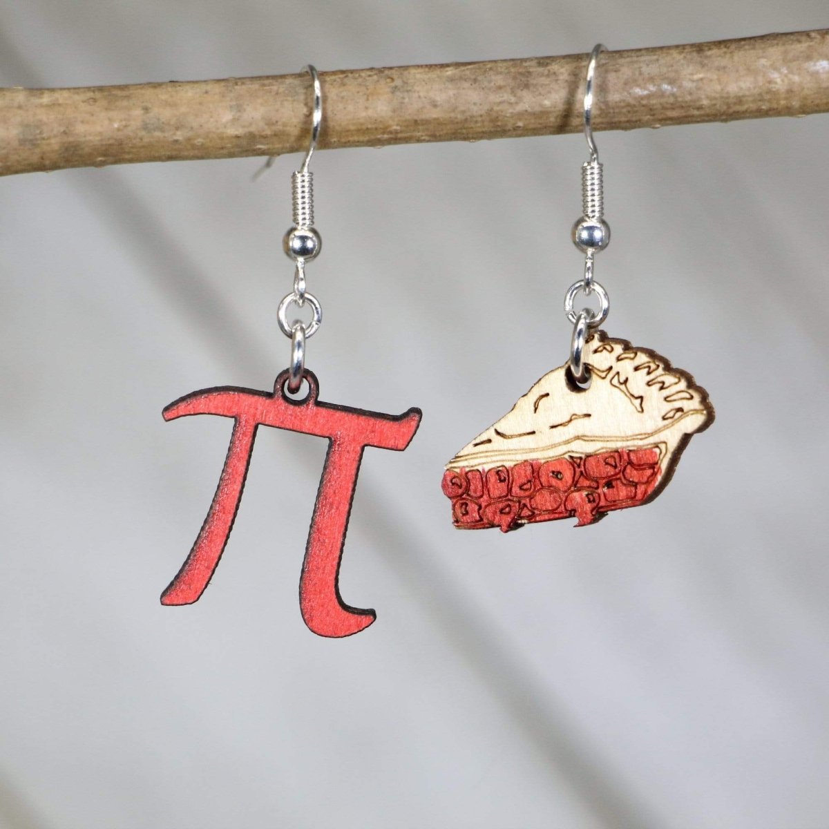 Pi and Pie Wooden Earrings | Math Pun Nerd Food Jewelry