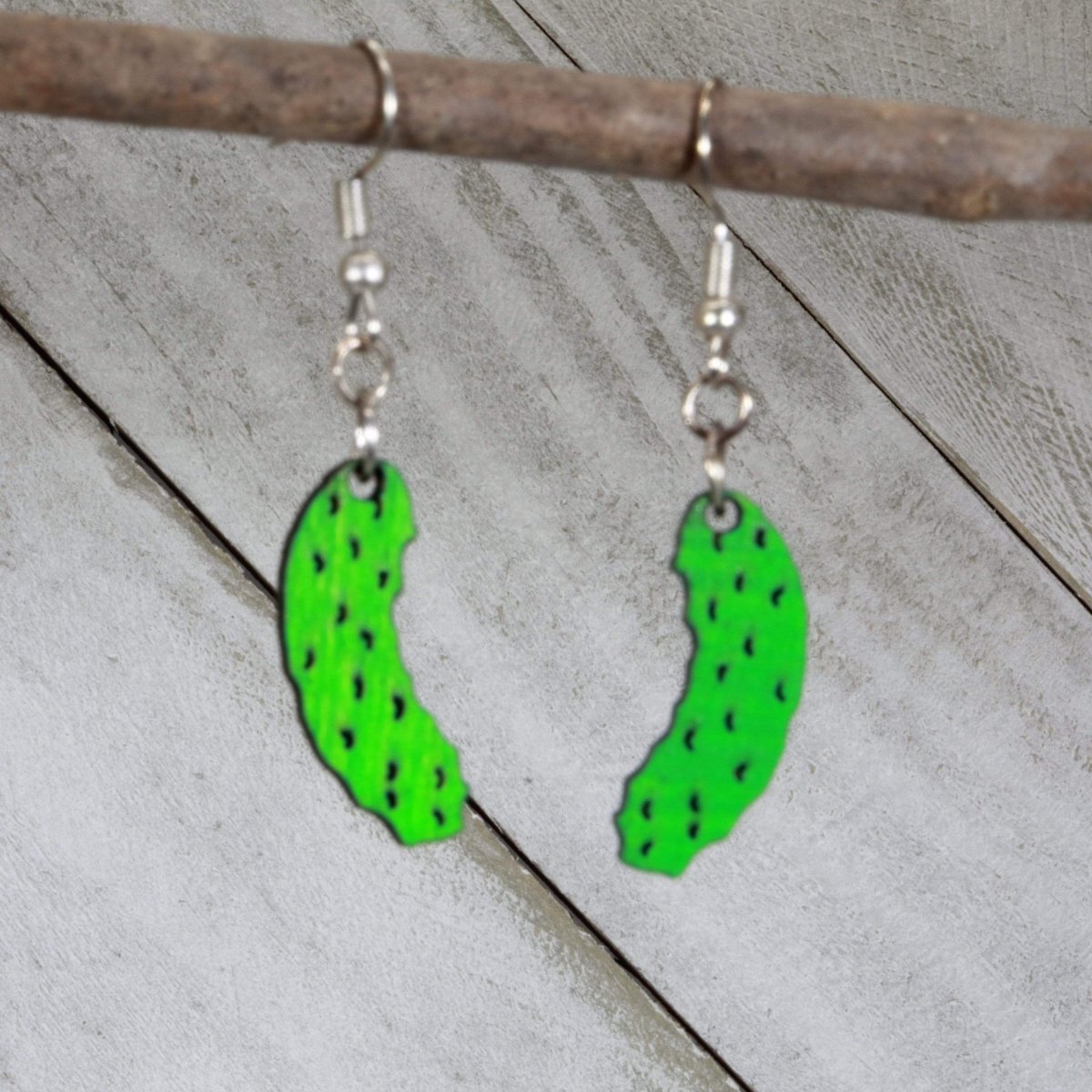 Pickle Wooden Earrings | Funny Food Lover Jewelry