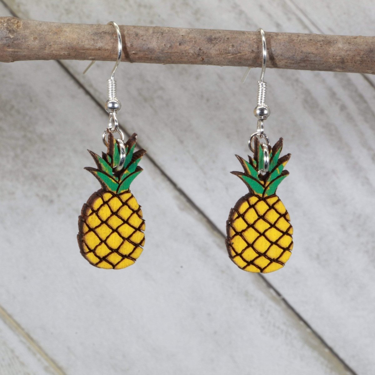 Pineapple Wooden Dangle Earrings | Tropical Fruit Jewelry by Cate's Concepts, LLC, handmade jewelry main product photo