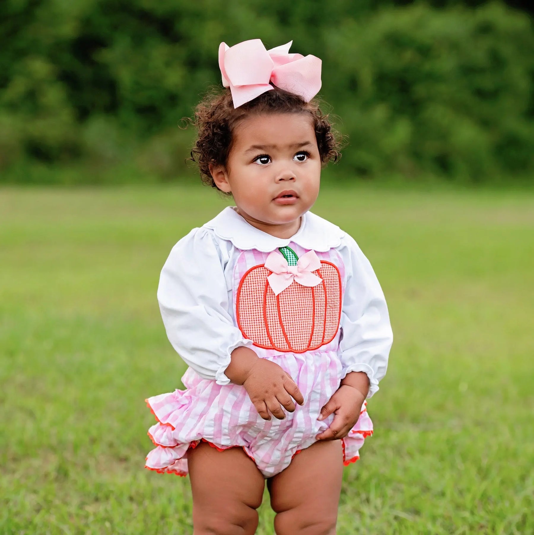 Pink Pumpkin Bubble by Seven Lantern Lane, children's boutique clothing detail photo 5