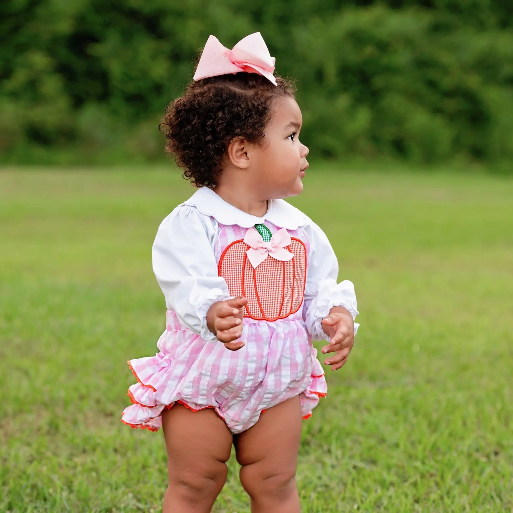 Pink Pumpkin Bubble by Seven Lantern Lane, children's boutique clothing detail photo 6