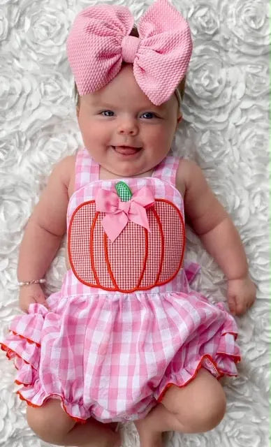 Pink Pumpkin Bubble by Seven Lantern Lane, children's boutique clothing detail photo 12