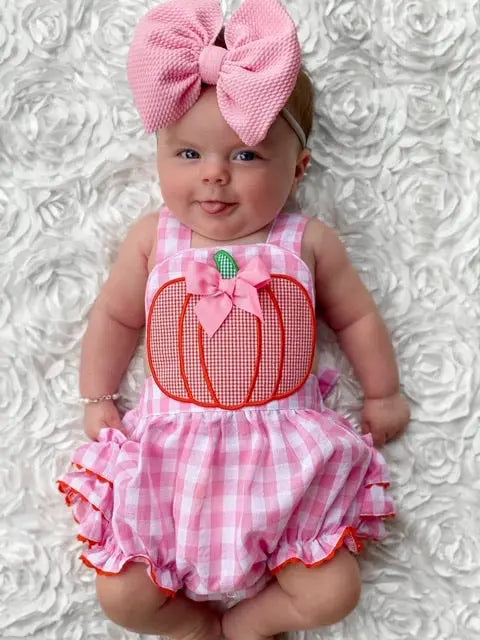 Pink Pumpkin Bubble by Seven Lantern Lane, children's boutique clothing detail photo 16