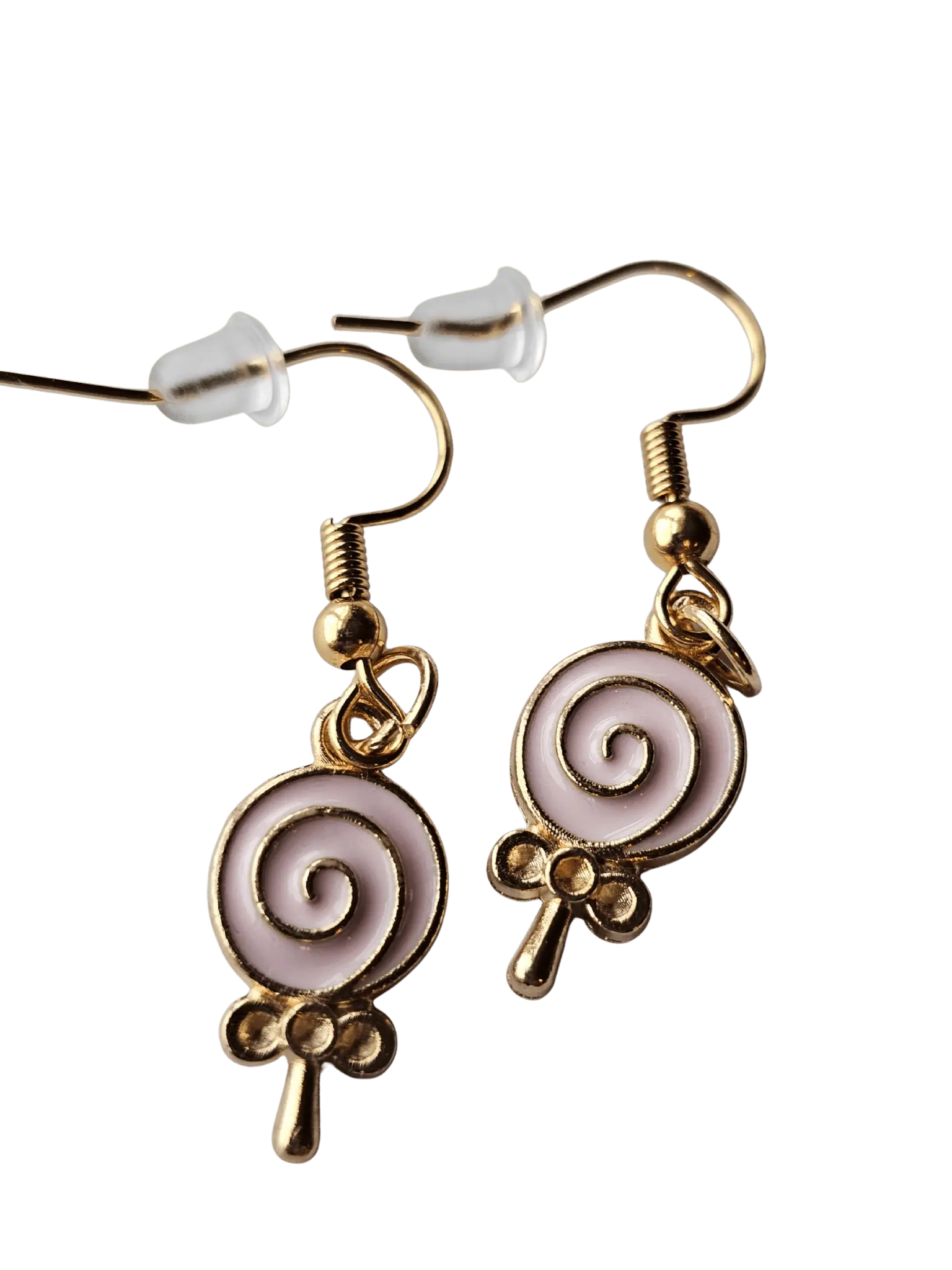 Pink and Gold Lollipop Earrings - Handmade Sweet Swirl Dangles, Tween Space