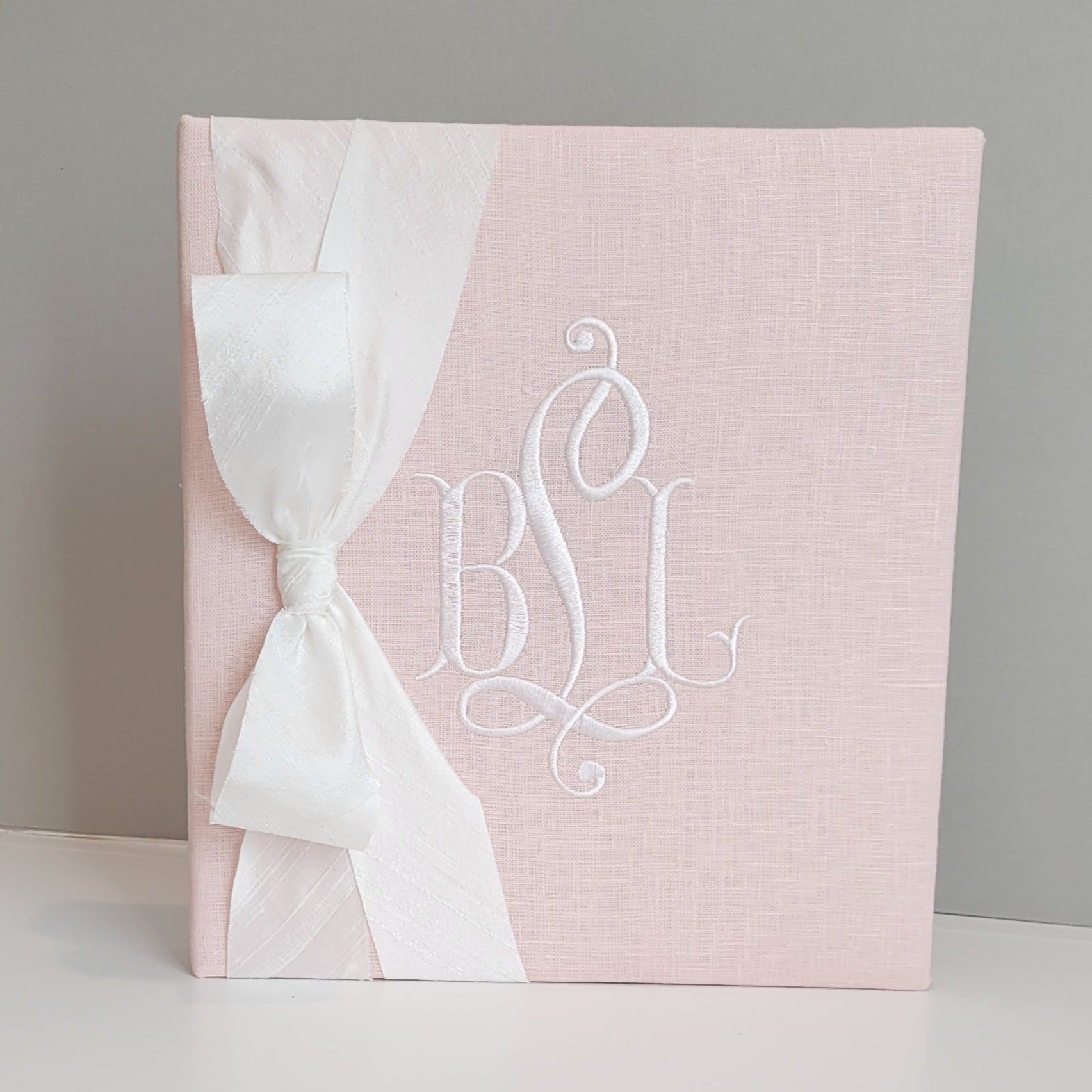 Baby Memory Book - Pink Linen (w/ SILK Bow) by AP Creations in Tuscaloosa, paper gift main product photo