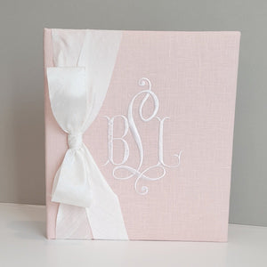 Baby Memory Book - Pink Linen (w/ SILK Bow) by AP Creations in Tuscaloosa, paper gift main product photo