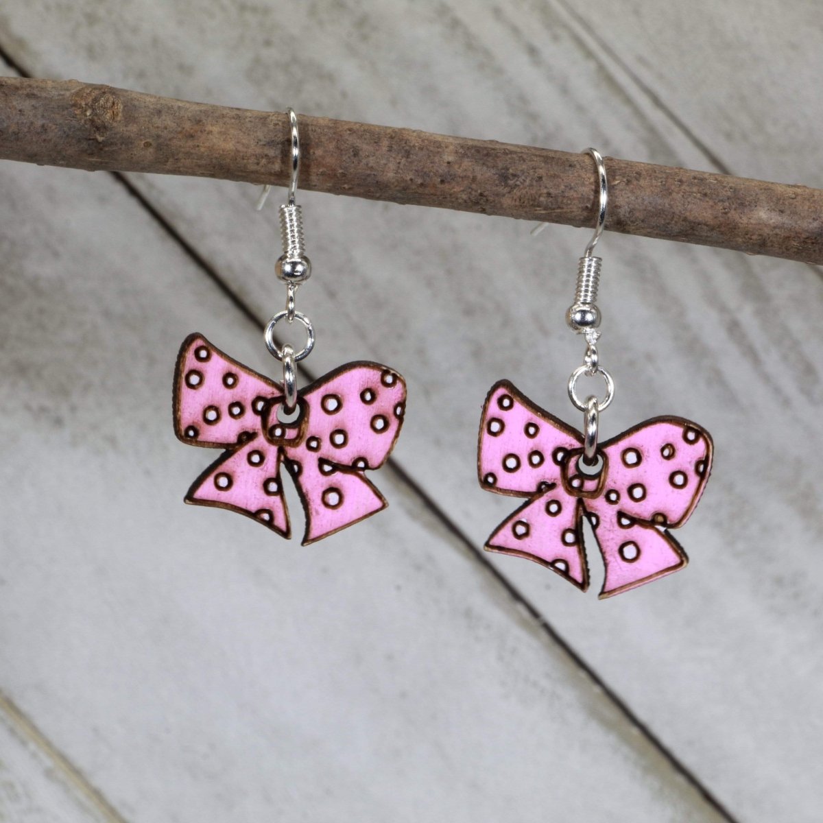 Pink Bow Wooden Earrings | Cute Feminine Jewelry