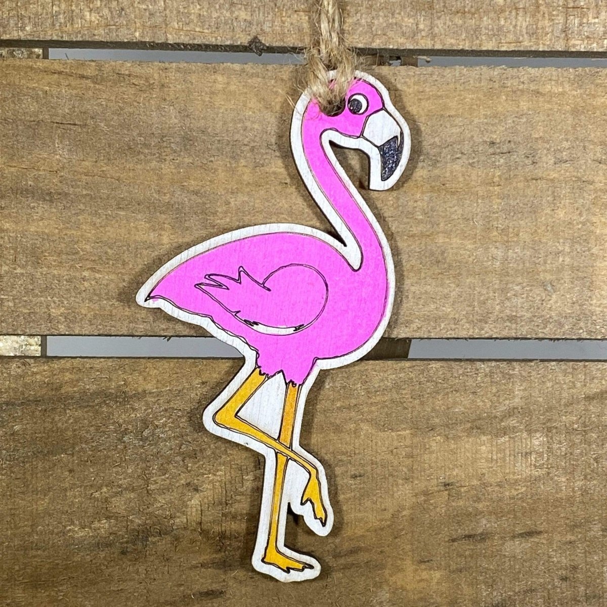 Pink Flamingo Wooden Christmas Ornament | Tropical Holiday Decor by Cate's Concepts, LLC, Southern home decor main product photo