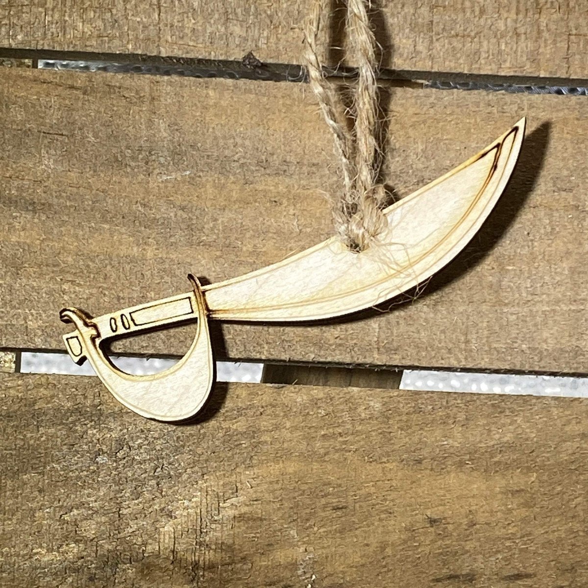 Pirate Sword Christmas Wooden Ornament | Holiday Sword Jewelry