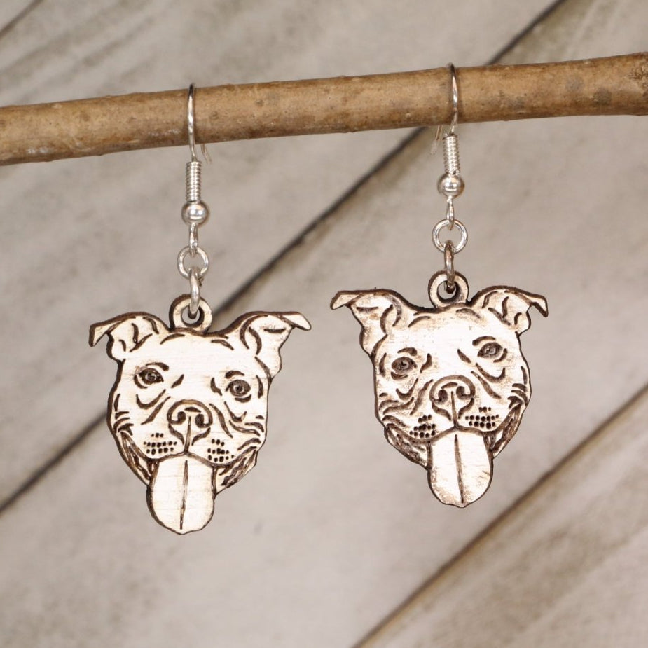 Pitbull Wooden Earrings | Dog Lover Pet Jewelry