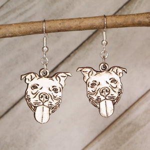 Pitbull Wooden Earrings | Dog Lover Pet Jewelry