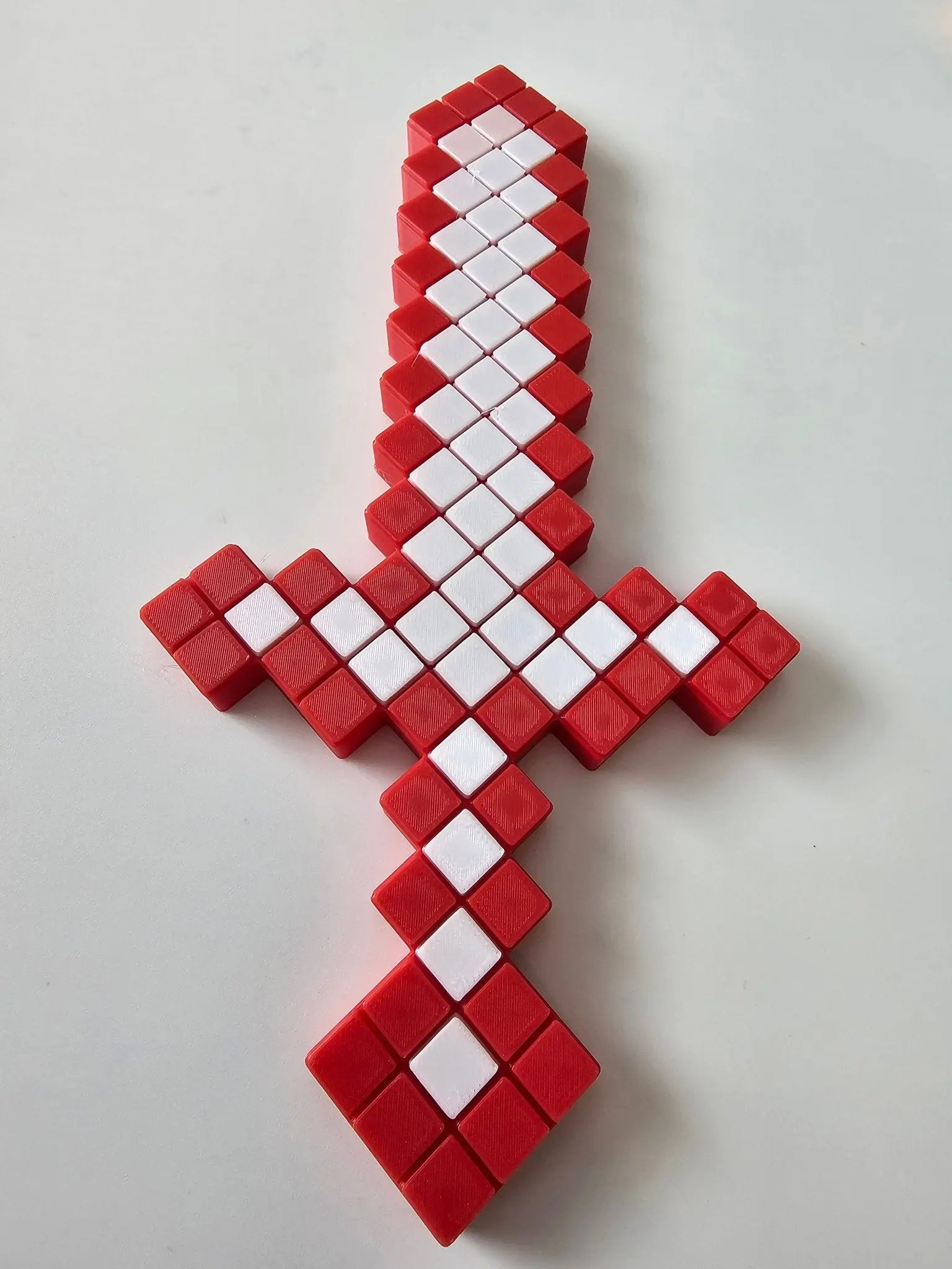Pixel Warrior Sword: Minecraft-Inspired 3D Printed Pixel Toy Sword - Red and White