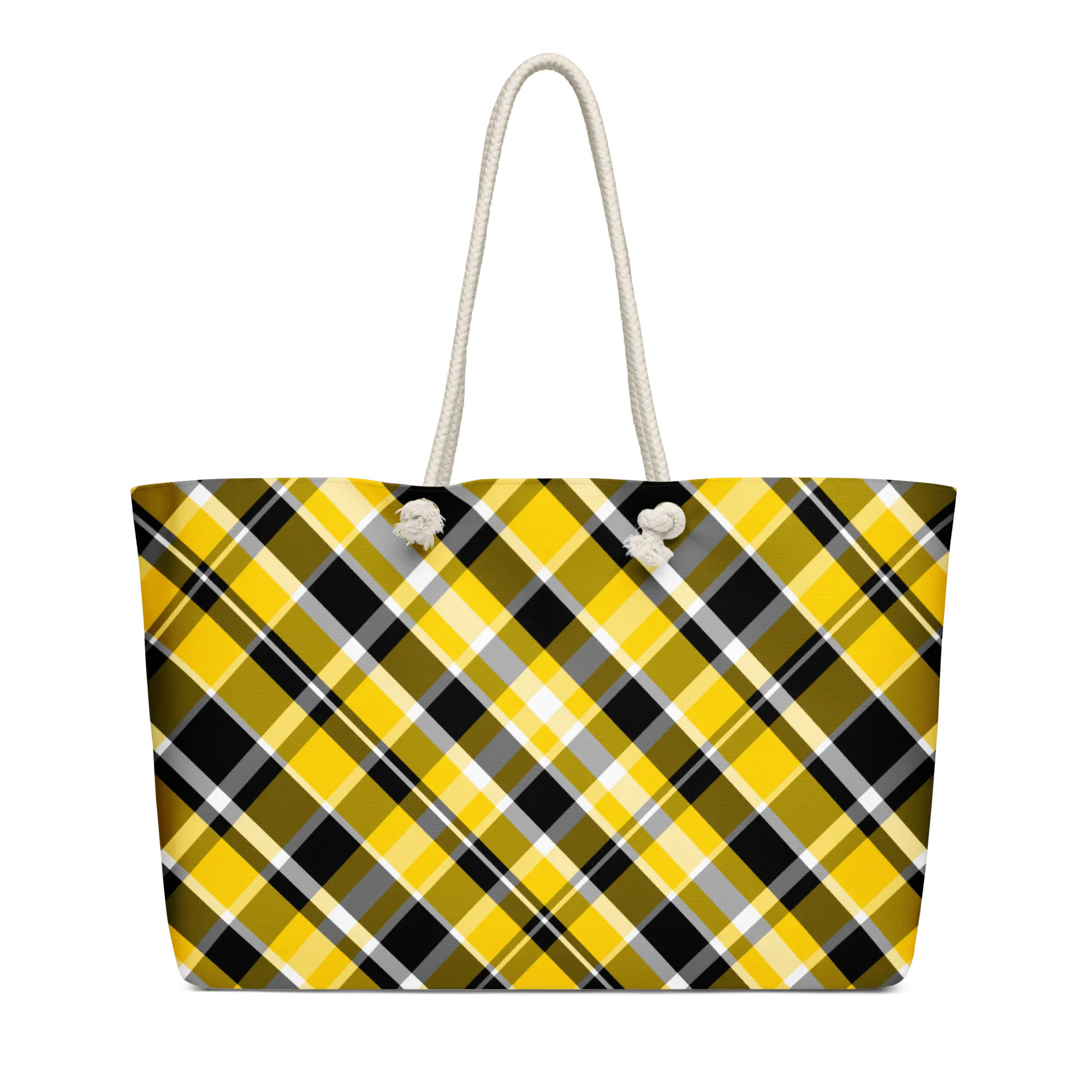 Plaid Jubilee Weekender Bag - Black & Gold Oversized Tote with Rope Handles - Leslie Gonce Design