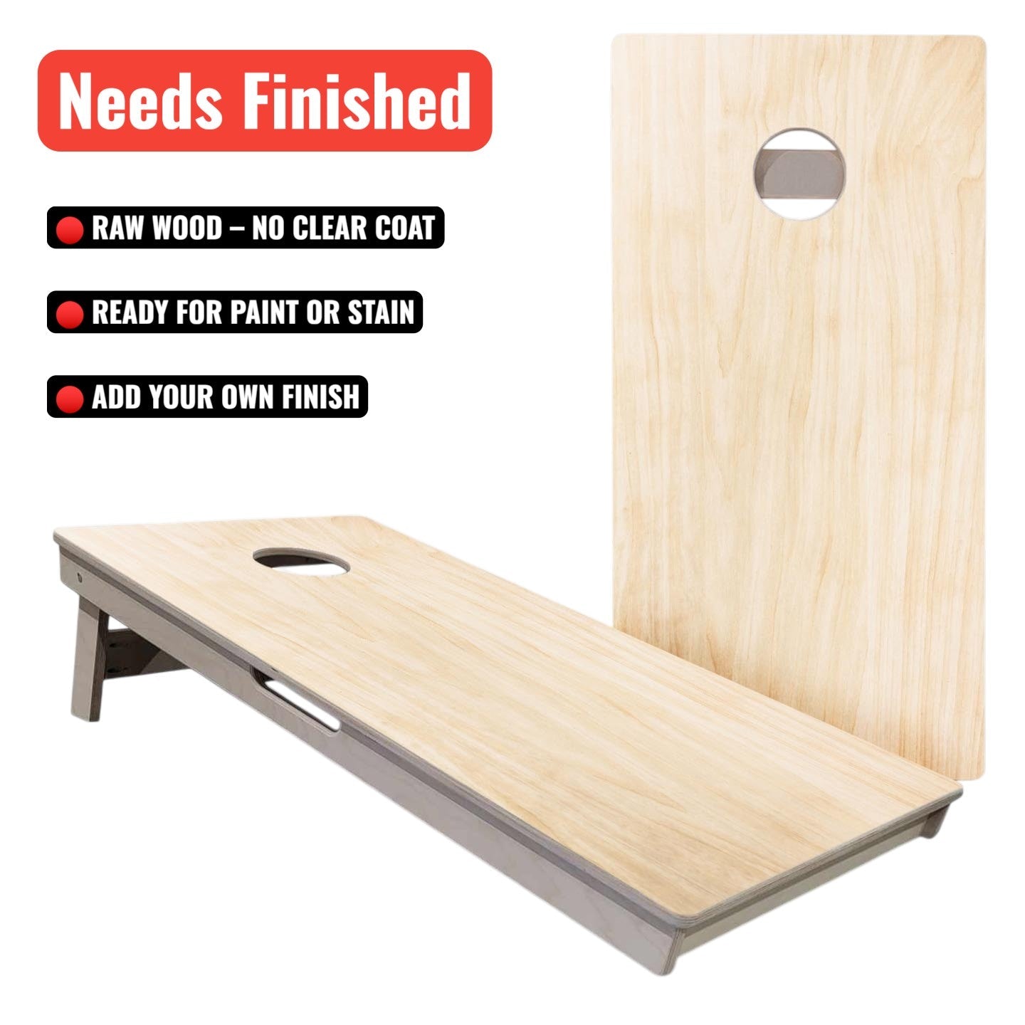 Raw unfinished tournament cornhole boards in use