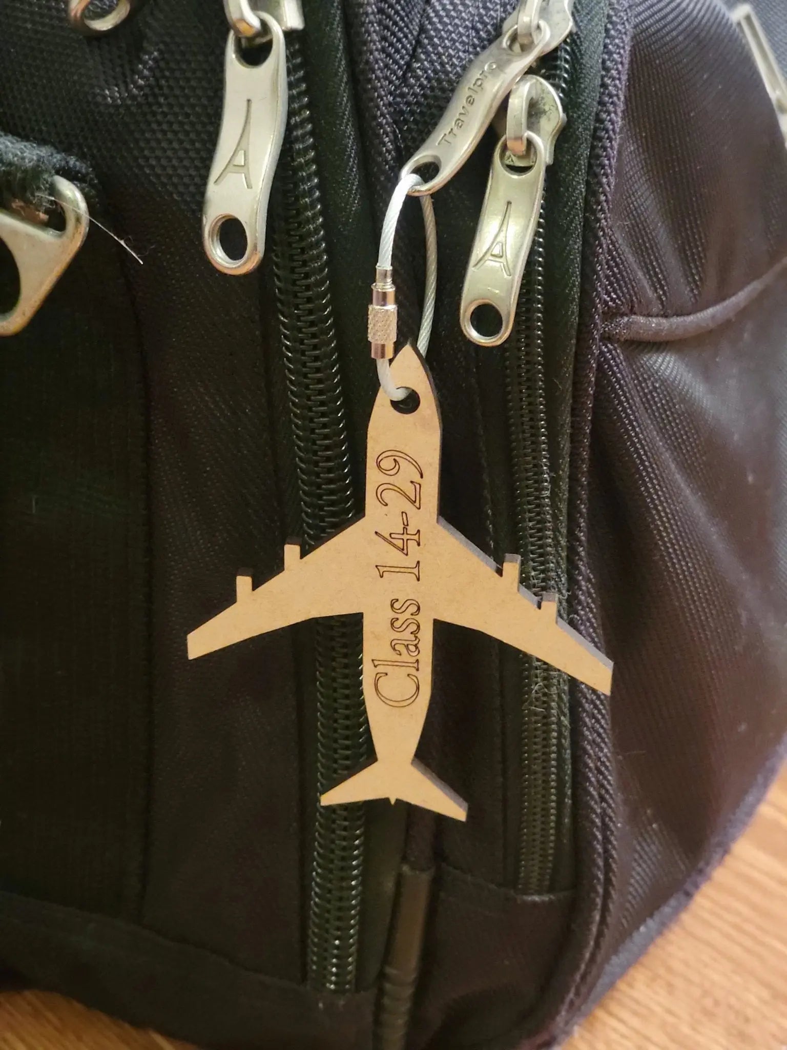 Plane with Class/Custom Text Bag Tag by EverLee Creations, handmade leather goods main product photo