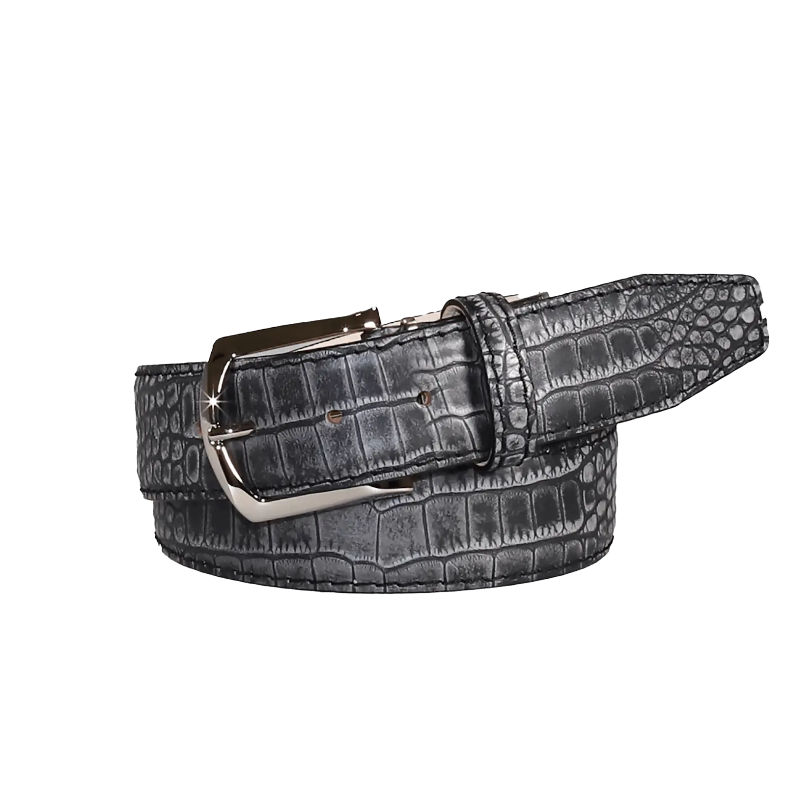 Platinum Mock Croc Leather Belt by Roger Ximenez: Bespoke Belts and Leather Accessories, handmade leather goods main product photo