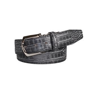 Platinum Mock Croc Leather Belt by Roger Ximenez: Bespoke Belts and Leather Accessories, handmade leather goods main product photo