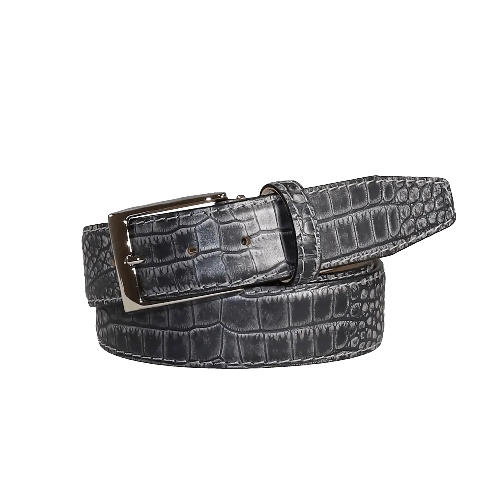 Platinum Mock Croc Leather Belt by Roger Ximenez: Bespoke Belts and Leather Accessories, handmade leather goods detail photo 6