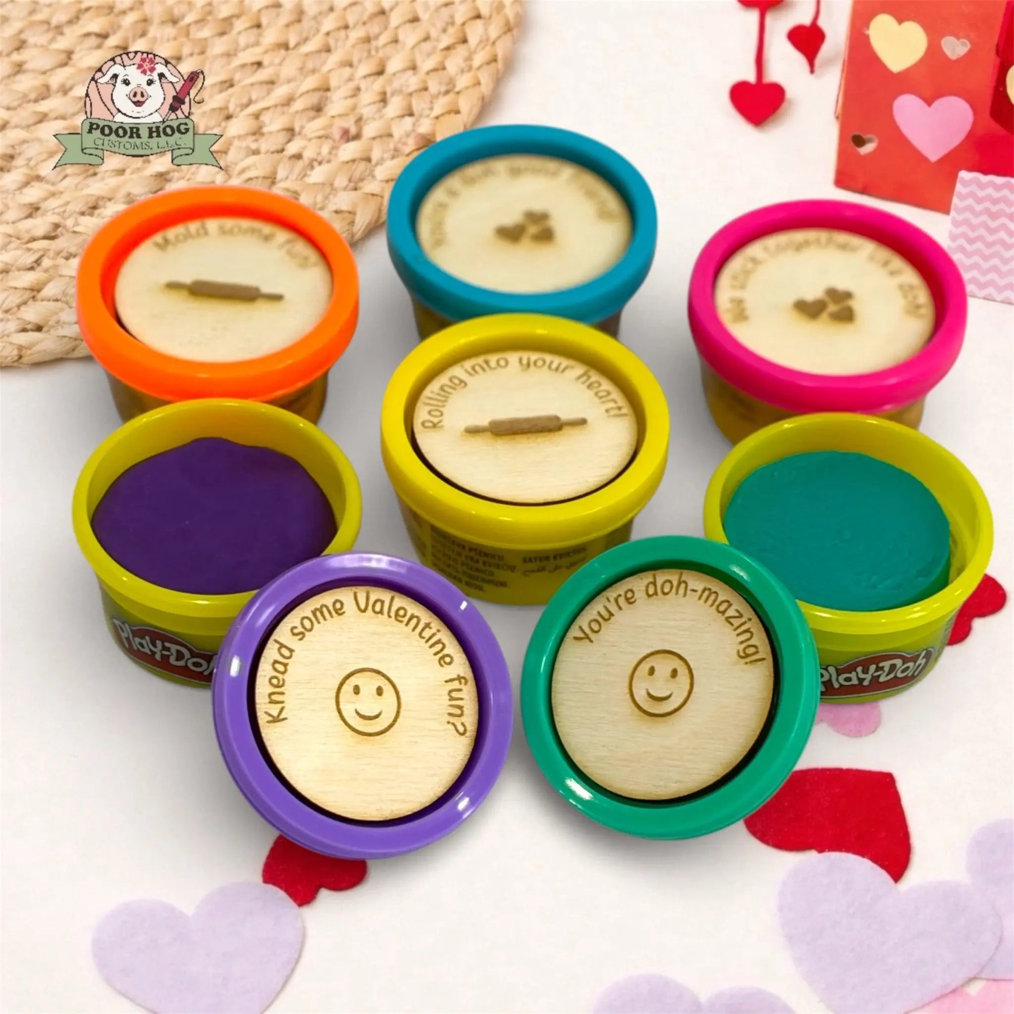 Play-Doh Valentine Gift, Wooden Valentine Tags, Non-Candy Classroom Favor Poor Hog Customs