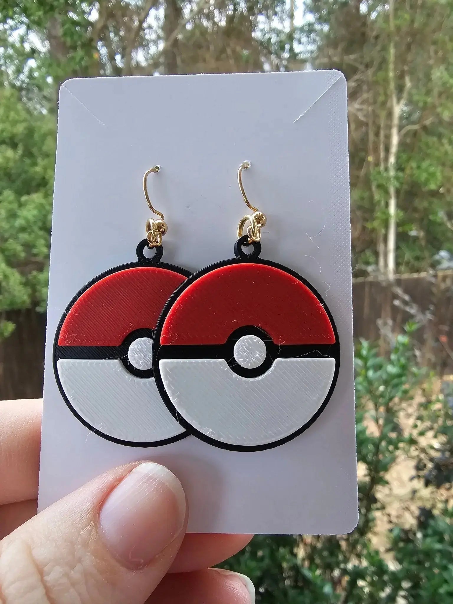 Poké Ball Earrings: Dangle Earrings, Gaming Accessories, 3D Printed, Red White Black Pokemon Ball Earrings, Pokemon Jewelry, Pokeball