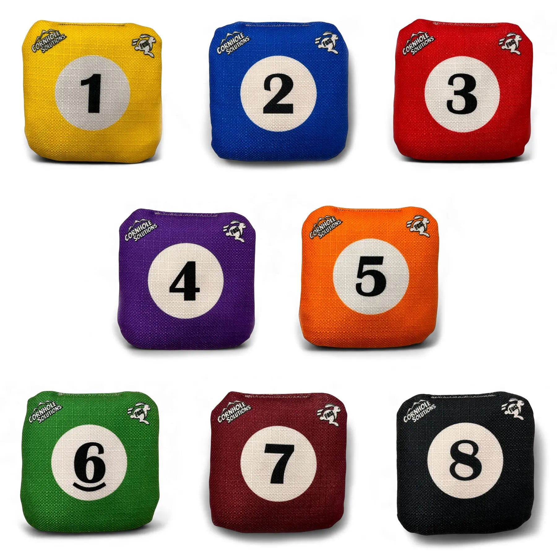 Pool Balls - Pro Style REC Cornhole Bags – Regulation 6"x6" – Full Set of 8 Cornhole Solutions
