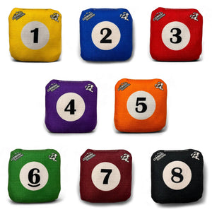 Pool Balls - Pro Style REC Cornhole Bags – Regulation 6"x6" – Full Set of 8 Cornhole Solutions