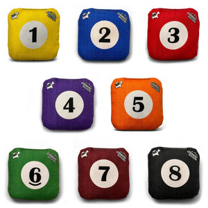 Pool Balls - Pro Style REC Cornhole Bags – Regulation 6"x6" – Full Set of 8 Cornhole Solutions