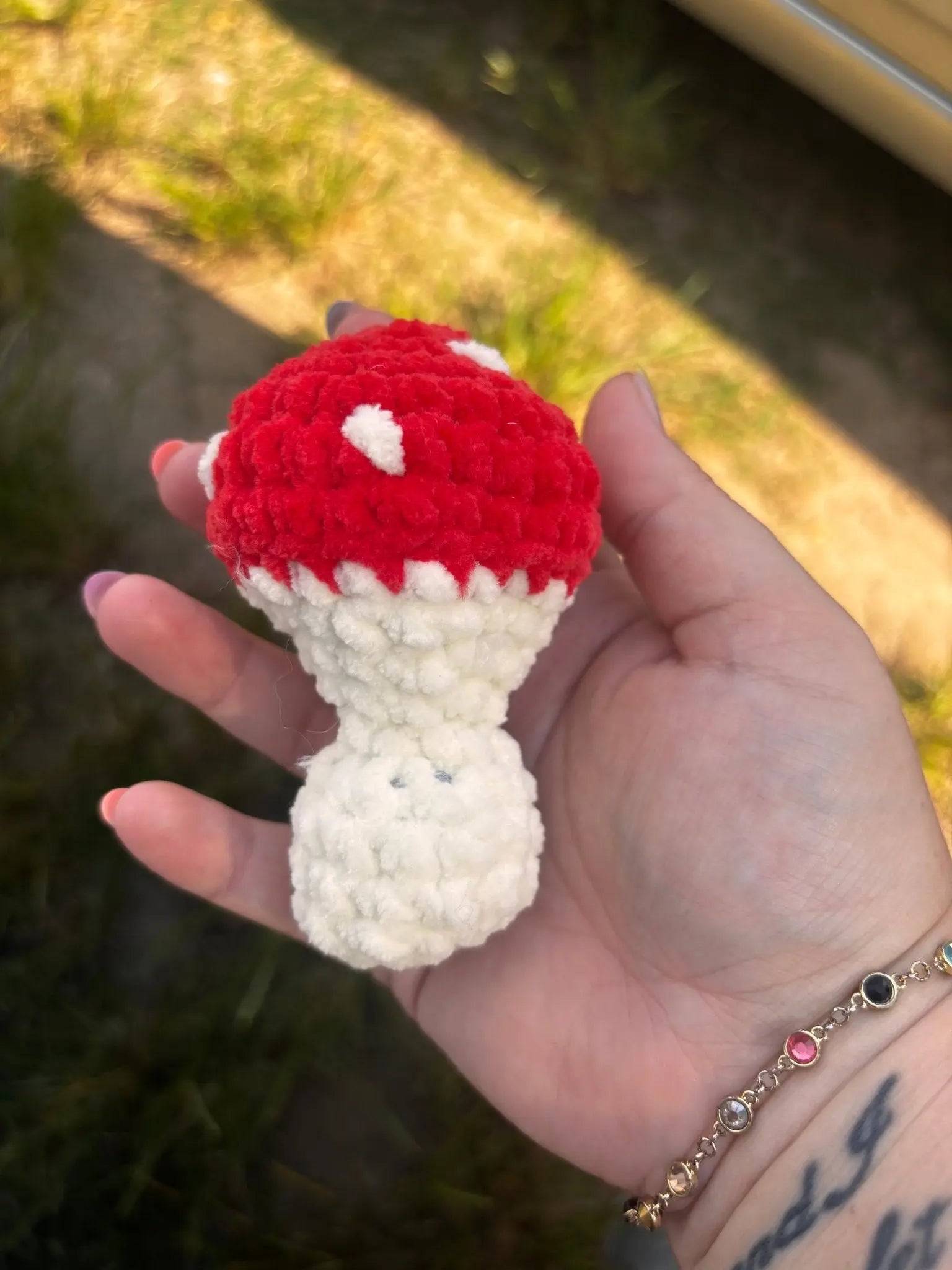 Crocheted Mushroom Fidget Toy - Red and White Handmade Mushroom by Main Street Collective