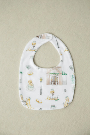 Powdered Sugar and Puppies Organic Cotton Baby Bib by Nola Tawk, children's boutique clothing detail photo 2