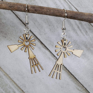 Prairie Windmill Wooden Dangle Earrings | Farm Country Jewelry