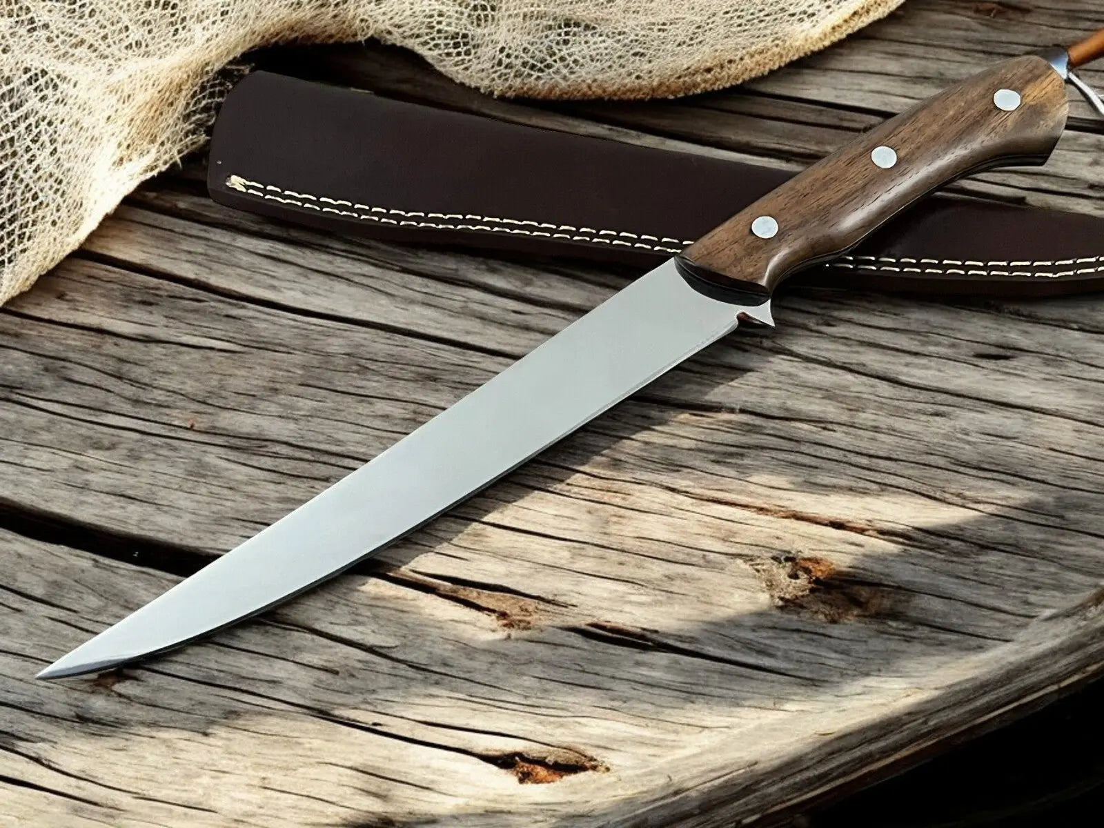 Premium 13.4" Handmade Fillet Knife with Rosewood Handle by Damascus Knife Store, Damascus knife detail photo 4