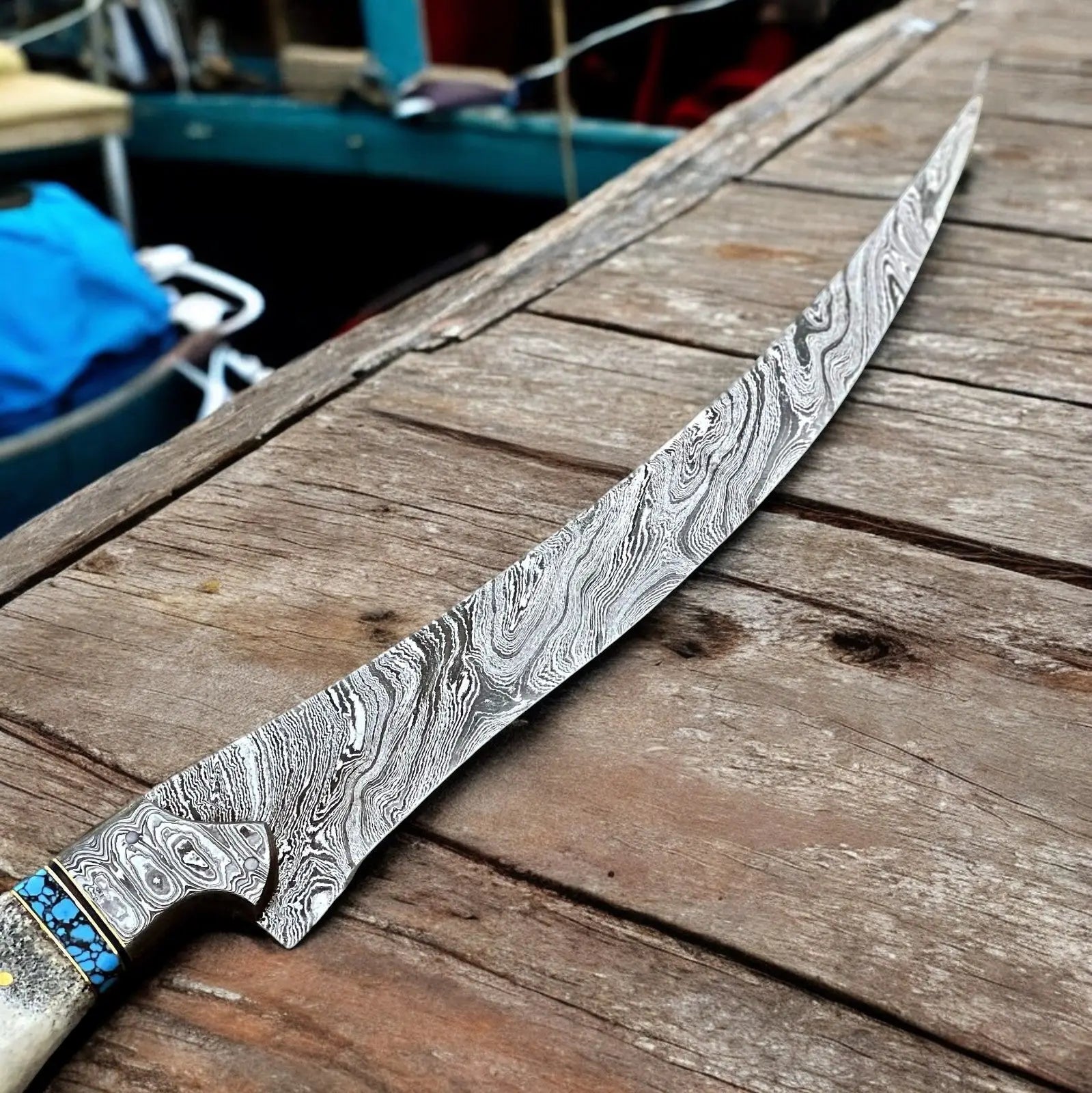 Premium Damascus Fillet Knife – Antler Horn Handle, 13" by Damascus Knife Store, Damascus knife detail photo 3