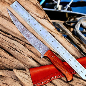 Premium Handmade Damascus Fillet Knife – 12" with Rosewood Handle by Damascus Knife Store, Damascus knife main product photo