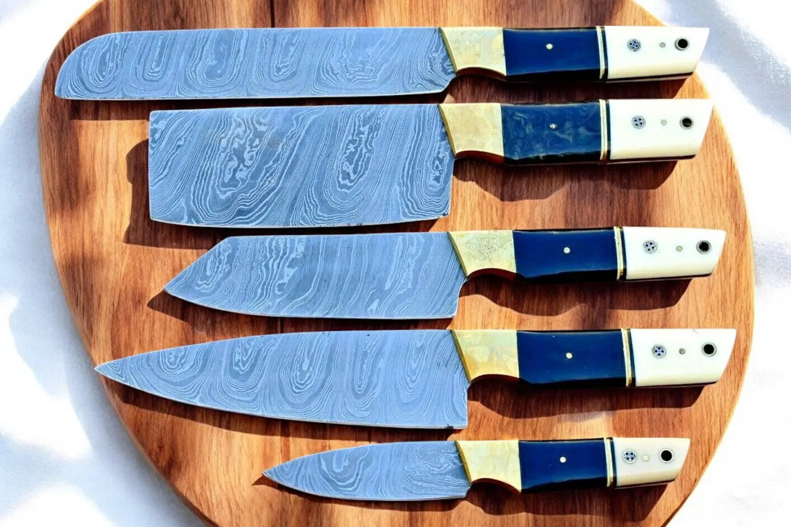 Premium Handmade Damascus Kitchen Knives Set – Resin & Bone Damascus Knife Store