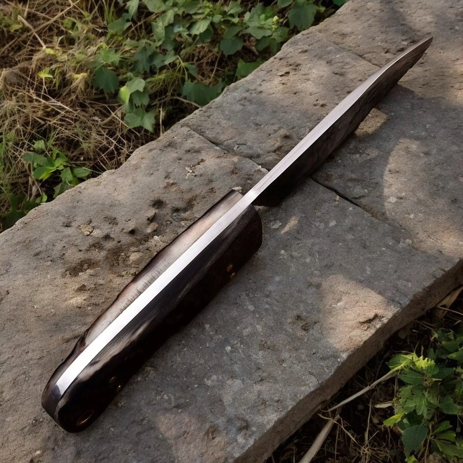 Premium Handmade Hunting Knife with Sheep Horn Handle by Damascus Knife Store, Damascus knife detail photo 3